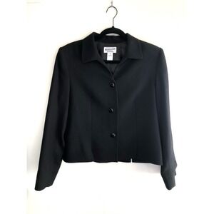 Pendleton Lined Blazer Jacket Virgin Wool Charcoal Black Button Women's Size 12